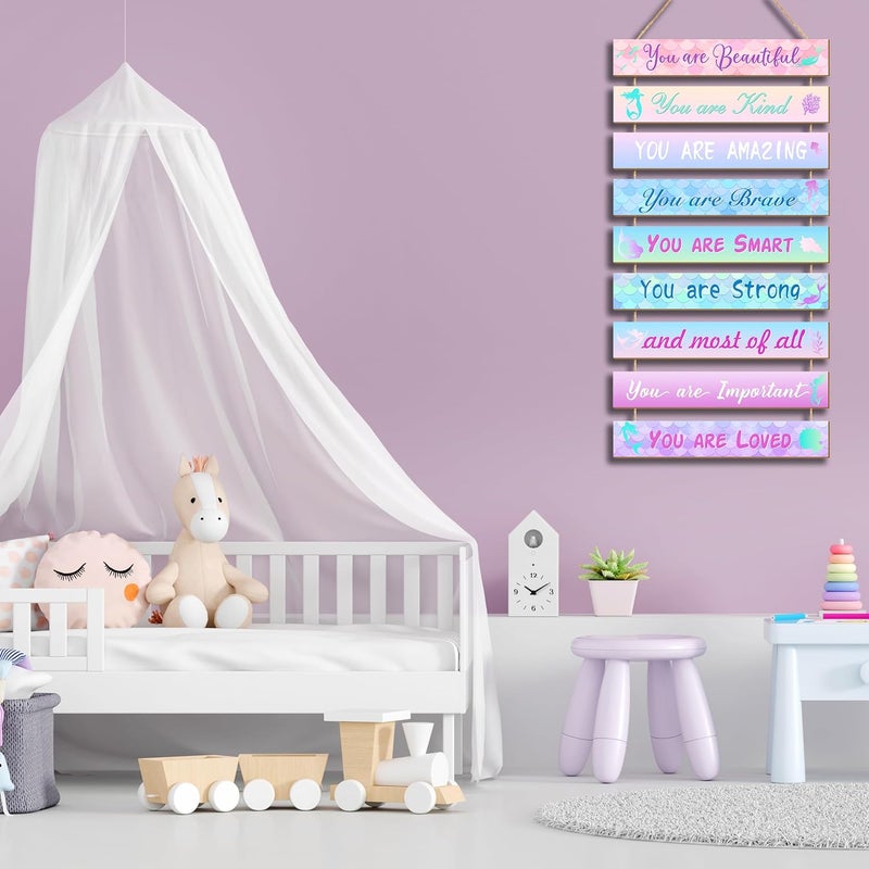 UBTKEY Mermaid Room Decor Set - 9 Pieces, Princess Bedroom Wall Decor, Inspirational Hanging Plaques for Kids & Nursery - Image 1